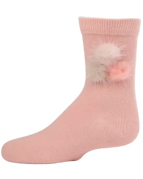 Fluffy Trio Pom-Pom Cotton Blend Crew Socks