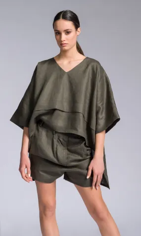 Linen Kimono Blouse with High-low Hem