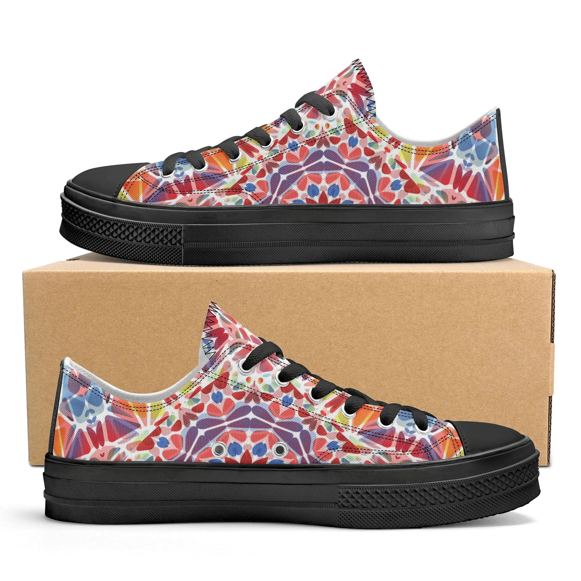 Purple, Orange and Blue Mandala Pattern - Mens Classic Low Top Canvas Shoes for Footwear Lovers